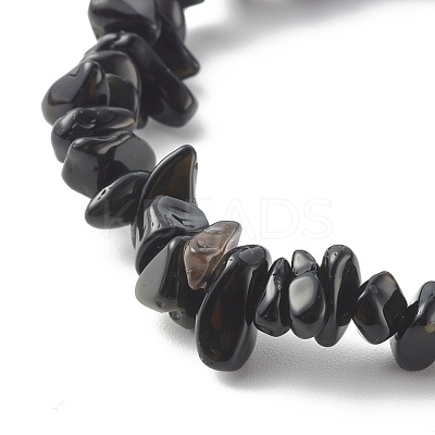 Chip Natural Obsidian Stretch Beaded Bracelets for Kids BJEW-JB06305-07-1