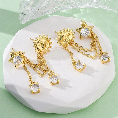 Brass Micro Pave Clear Cubic Zirconia Stud Earrings LS-EJEW-H158-24G-1