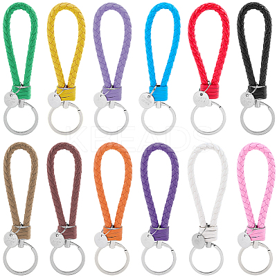 12Pcs 12 Colors PU Leather Knitting Keychains KEYC-CL0001-21-1