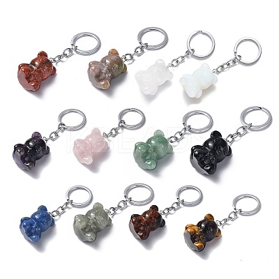Natural/Synthetic Gemstone Pendant Keychains KEYC-P011-02P-1
