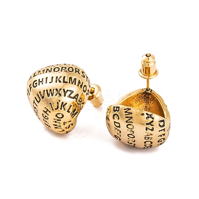 Letter Teardrop Brass Stud Earrings for Women LS-EJEW-G391-02G-1