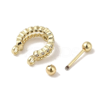 Rack Plating Brass Pave Clear Cubic Zirconia Nose Studs for Women Men EJEW-C097-23C-G-1
