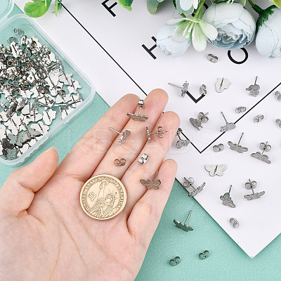 40Pcs 2 Style 304 Stainless Steel Stud Earring Settings for Enamel STAS-DC0003-41-1