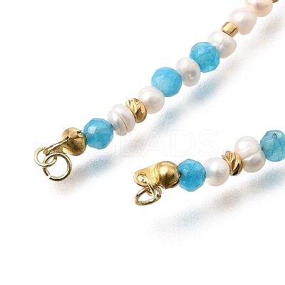 Natural Pearl & Faceted Round Dyed Natural Sky Blue Agate & Brass Beaded Necklace Making KK-H292-60G-1