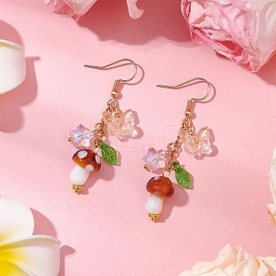 304 Stainless Steel Butterfly & Mushroom Dangle Earrings for Women EJEW-JE06235-02-1