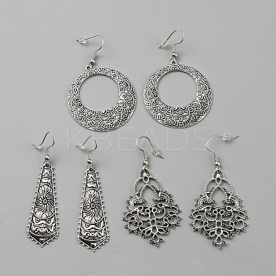 3 Pair 3 Style Tibetan Style Alloy Geometry Dangle Earrings for Women EJEW-WH0047-70C-1