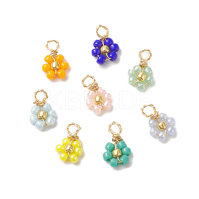 8Pcs 8 Color Flower Glass Seed Beaded Charms PALLOY-JF02004-02-1
