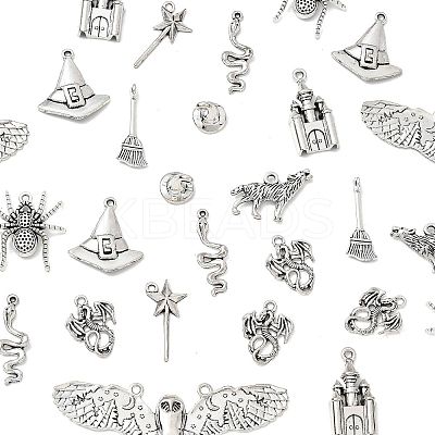 40Pcs 10 Styles Halloween Tibetan Style Alloy Pendants TIBE-FS0003-30-1