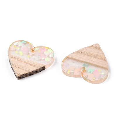 Transparent Resin & White Wood Pendants RESI-N039-34-1