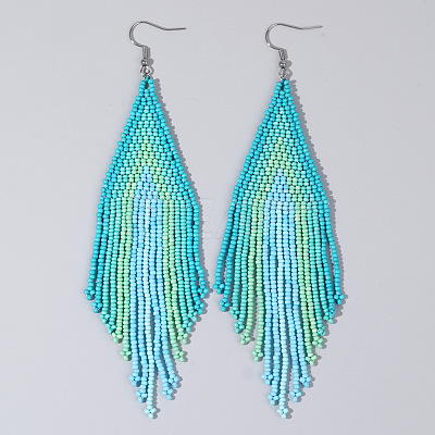 Handmade Glass Seed Beads Tassel Dangle Earrings EN2812-6-1