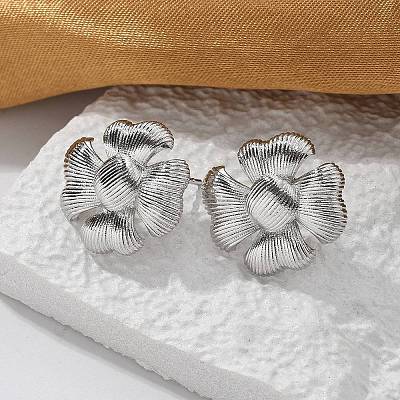 Brass Flower Stud Earrings EJEW-R016-17P-1
