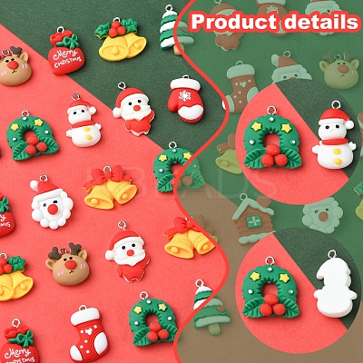 48Pcs 12 Styles Christmas Theme Opaque Resin Pendants RESI-FS0001-73-1