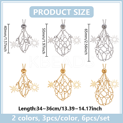 6Pcs 2 Colors Brass Chain Macrame Pouch Necklace Making NJEW-PH01562-1