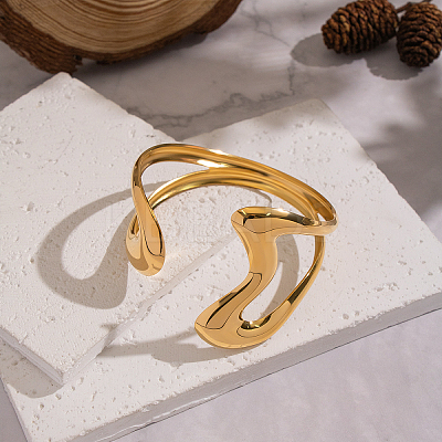 Elegant 304 Stainless Steel Fluid Shape Open Cuff Bangles for Women KV3982-1