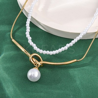 304 Stainless Steel Double Layered Necklaces NJEW-R026-28G-1