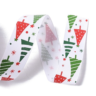 25 Yards Christmas Theme Printed Polyester Grosgrain Ribbon OCOR-C004-02G-1