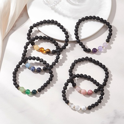Natural & Synthetic Mixed Gemstone Beads Stretch Bracelets for Women BJEW-JB13202-1