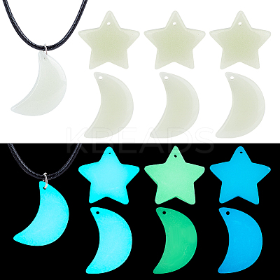 12Pcs 6 Styles Synthetic Luminous Stone Pendants G-GA0001-64B-1