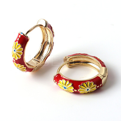 Daisy Flower Enamel Hoop Earrings LS-EJEW-G290-01G-D-1