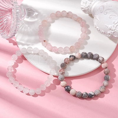 3Pcs 3 Styles Natural Mixed Gemstone Round Beaded Stretch Bracelets Set BJEW-JB10139-04-1