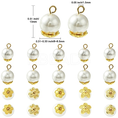 50Pcs 5 Styles Grade A Rainbow Plated Shell Pearl Round Charms FIND-CJ0001-48-1