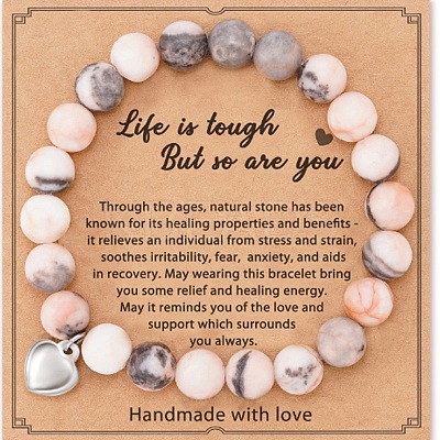 Fashion Natural Pink Zebra Jasper Beads Stretch Bracelets QY2485-5-1