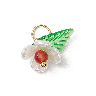 8Pcs 8 Styles Natural Mixed Gemstone Flower Charms PALLOY-JF03411-01-1