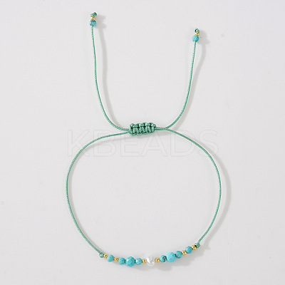 Synthetic Turquoise & Brass Beads Braided Bead Bracelets for Women HH4245-5-1