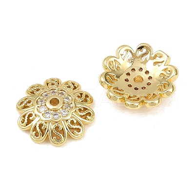 Brass Micro Pave Clear Cubic Zirconia Bead Caps KK-D109-03G-1