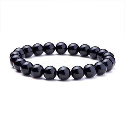 Natural Blacke Agate Round Beads Stretch Bracelets BJEW-N301-8mm-01-1