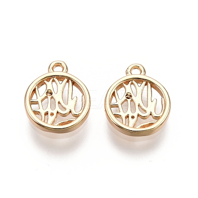 Flat Round Brass Pendant Rhinestone Settings KK-G436-27G-1