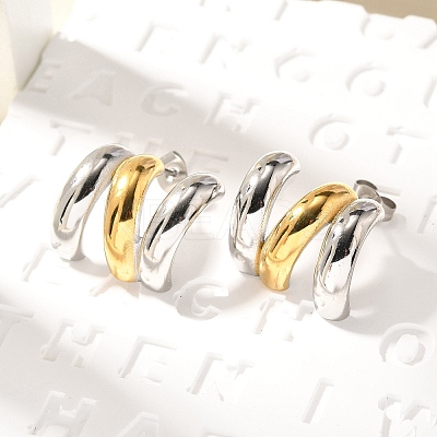 304 Stainless Steel Two Tone Stud Earrings EJEW-F355-05GP-01-1