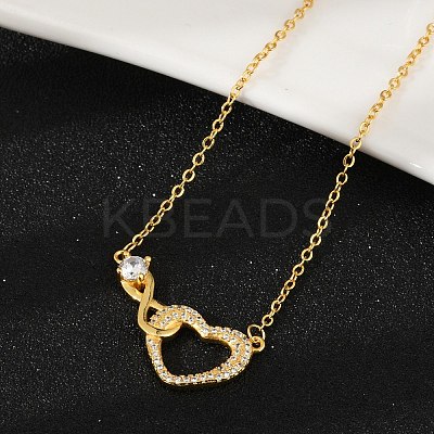 Brass Pave Clear Cubic Zirconia Infinity Heart Pendant Nceklaces for Women NJEW-V011-01G-1