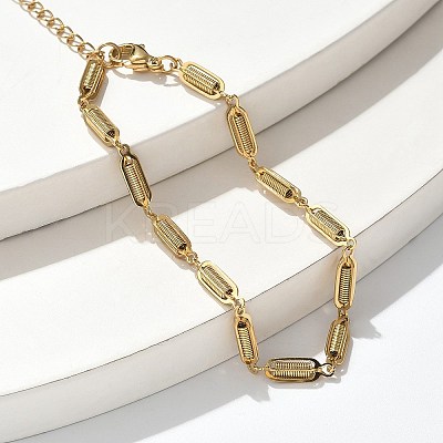 304 Stainless Steel Spring Oval Link Chain Bracelets for Women Men BJEW-S164-01G-1