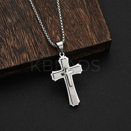 Triple Layered Cross 304 Stainless Steel Pendant Necklaces for Men FS-WGC3E83-01-1