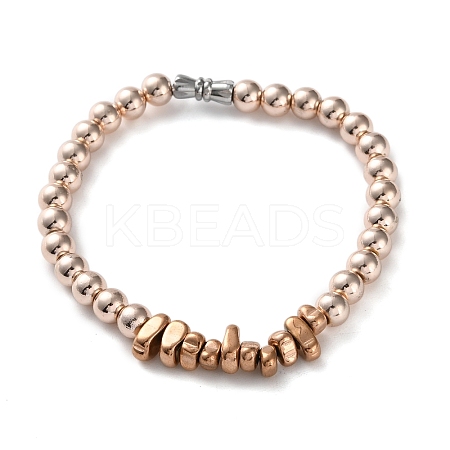 Electroplated Non-magnetic Hematite Round & Chip Beaded Stretch Bracelets for Men Women BJEW-G728-03-1