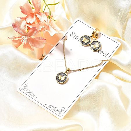 304 Stainless Steel Enamel Pendant Necklaces & Hoop Earring Set for Women SJEW-C007-03G-01-1