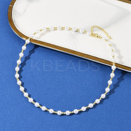 Brass & White ABS Imitation Pearl Handmade Link Chain Necklaces NJEW-M099-01G-1