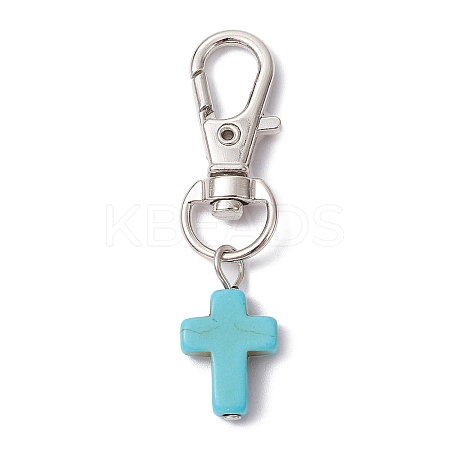 Synthetic Turquoise Cross Pendant Decorations HJEW-JM01531-01A-1