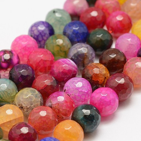 Faceted Natural Dragon Veins Fire Crackle Agate Beads Strands G-F447-10mm-F01-1