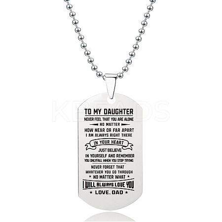 201 Stainless Steel To My Daughter Dog Tag Pendant Ball Chain Necklaces FS-WG527E6-30-1