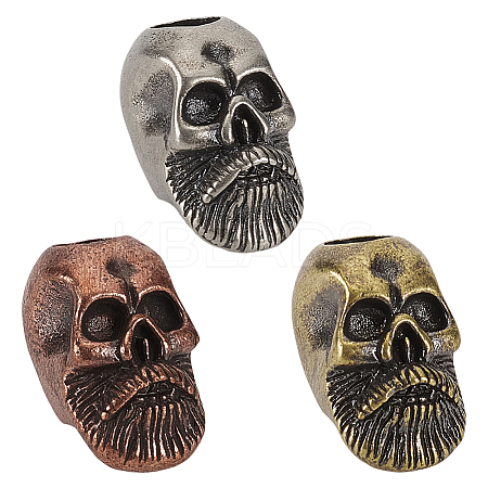 3Pcs 3 Colors Skull Brass Beads KK-FG0001-22-1