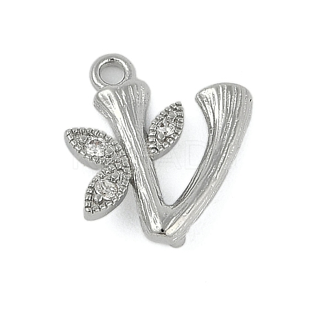 Brass Crystal Rhinestone Letter Links Connector Charms KK-S395-06P-V-1