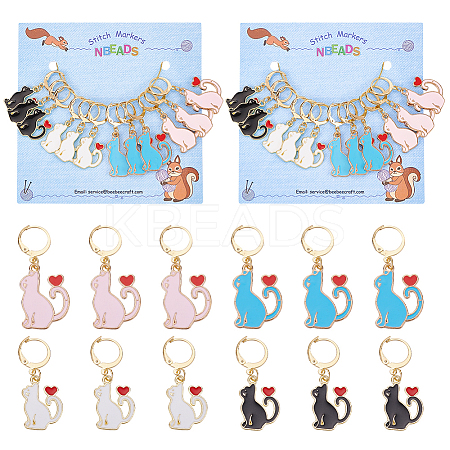 Alloy Enamel Cat Charm Locking Stitch Markers HJEW-PH01711-1