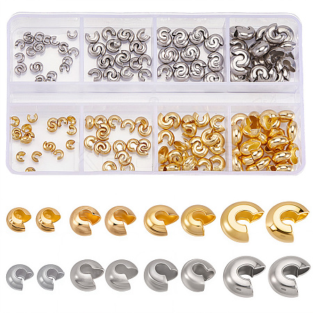 200Pcs 8 Style 304 Stainless Steel Crimp Beads Covers STAS-BBC0007-15-1