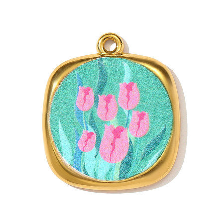 Printed 304 Stainless Steel Pendants STAS-OY003-43G-1