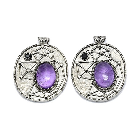 Natural Amethyst Oval Pendants G-Q165-03AS-07-1