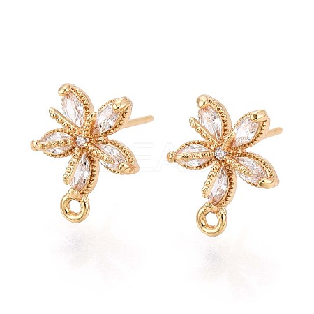 Flower Brass Micro Pave Cubic Zirconia Stud Earring Findings KK-B152-01B-G-1