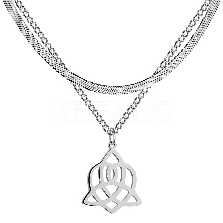Non-Tarnish 304 Stainless Steel Curb & Herringbone Chains Double Layer Necklaces LS-NJEW-P280-01P-1