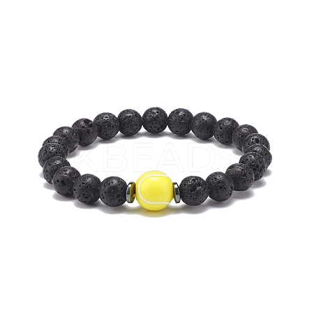 Natural Lava Rock & Synthetic Hematite & Acrylic Beaded Stretch Bracelet BJEW-JB08553-03-1